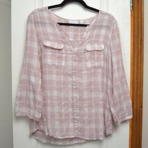 New York and Company, Soft Pink Plaid Top, Large